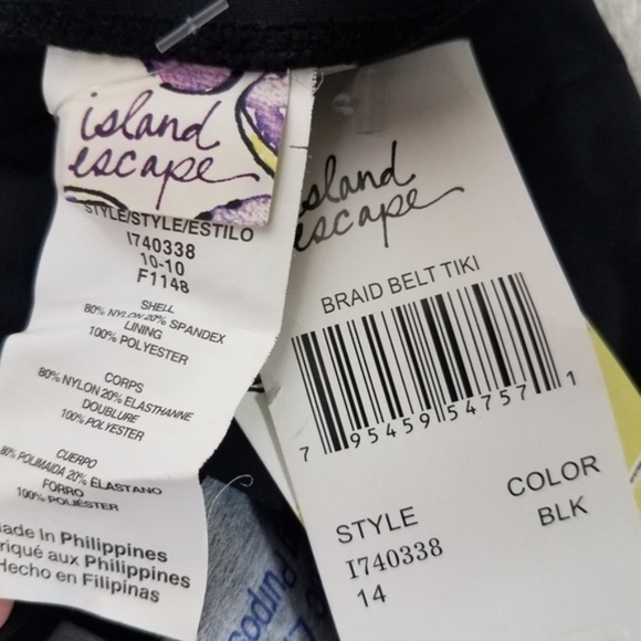 NEW Island Escape Size 14 Swim Bikini Bottom Braid belt Tiki black Swimwear - Picture 7 of 8